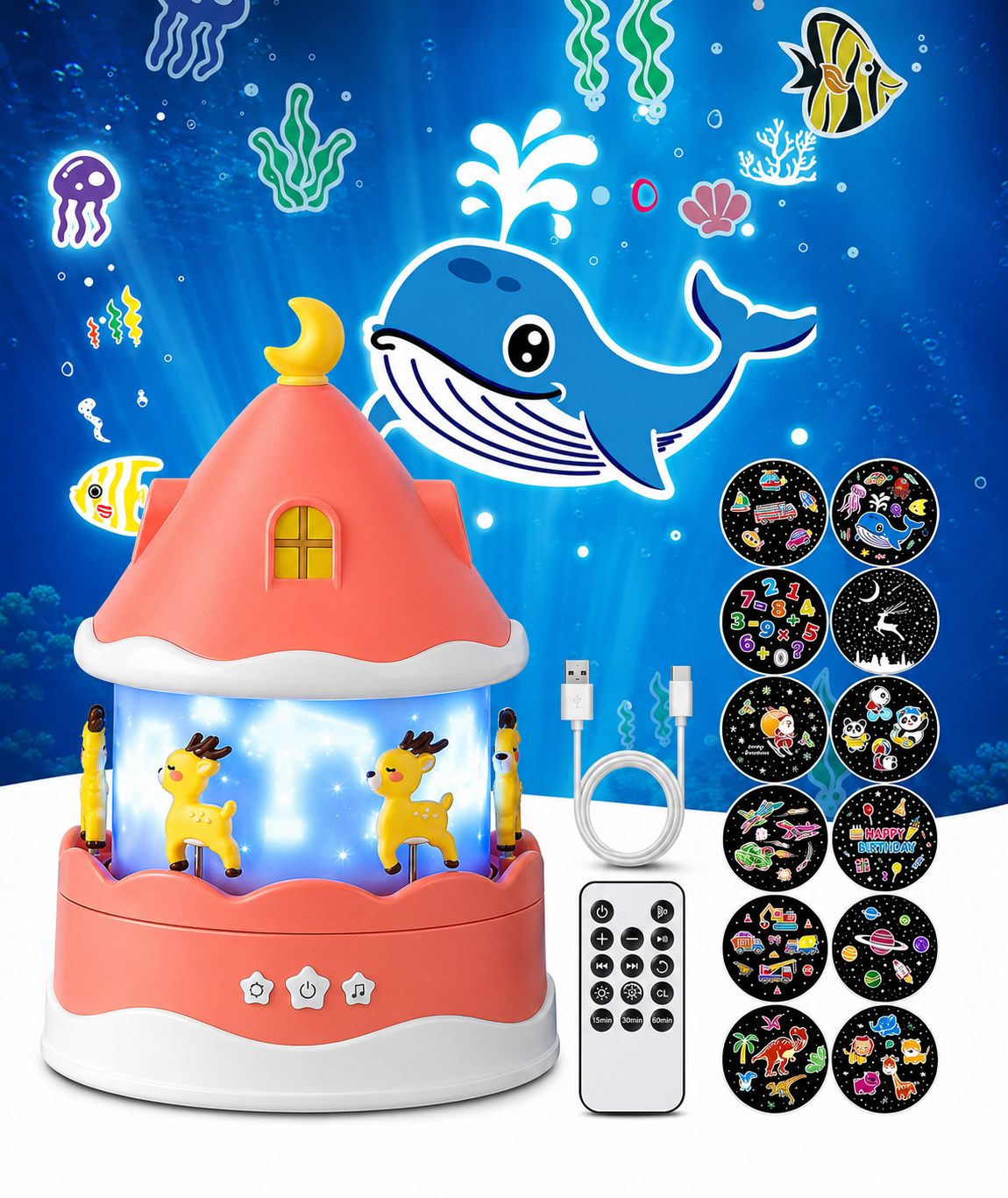 360° Rotating Carousel Night Light Lamp